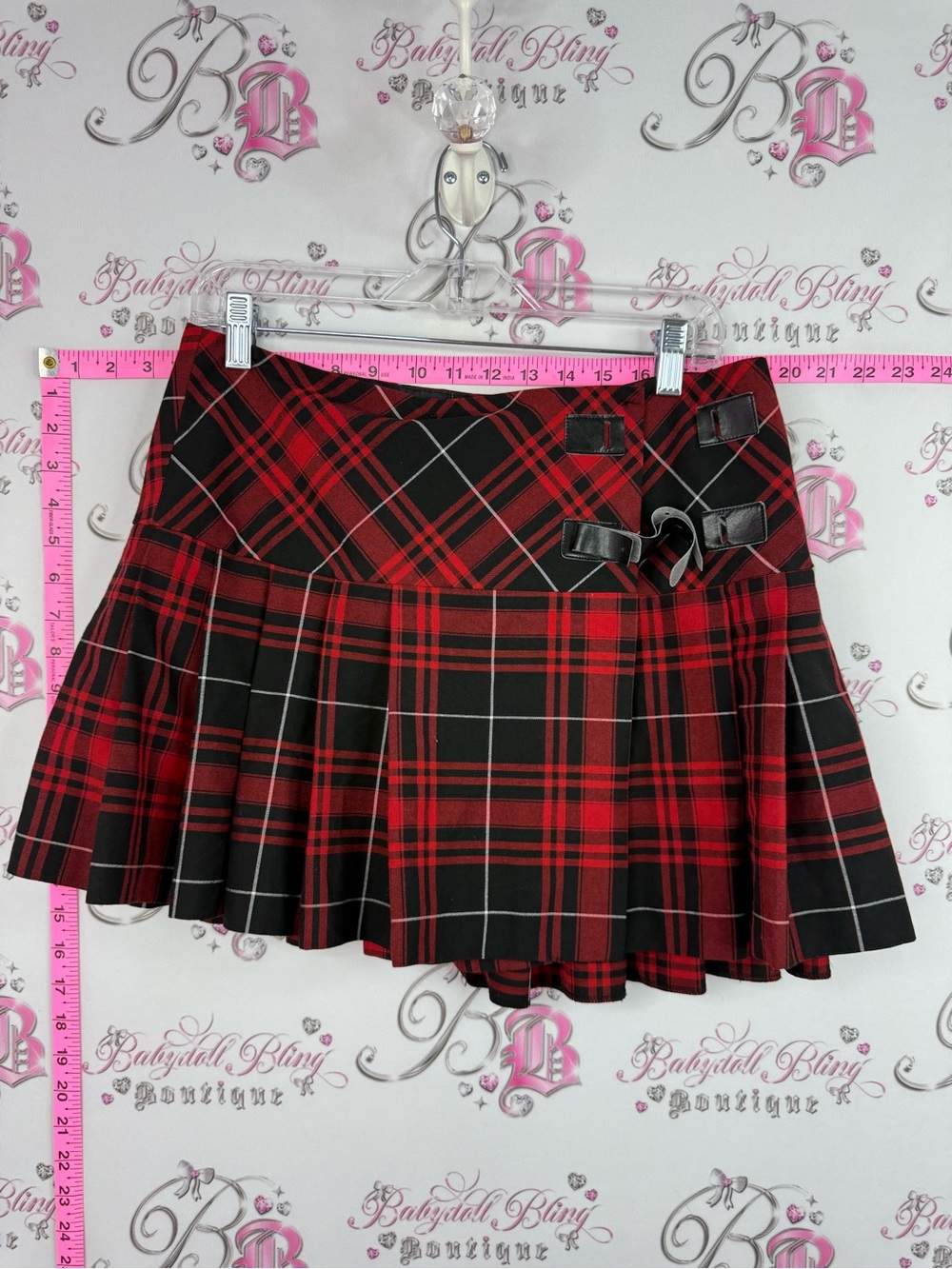 STILE BENETTON mini skirt Plaid Mini Skirt with Buckle Accent in Red and Black